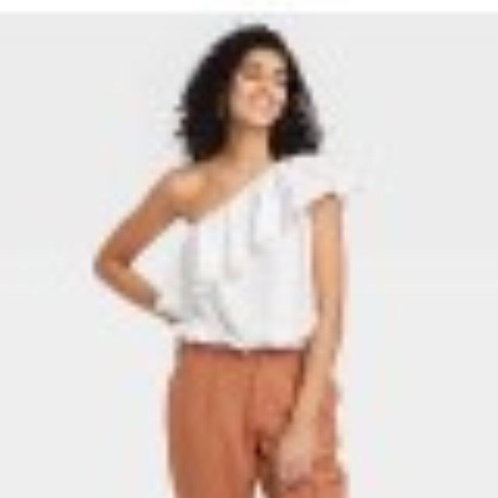 A New Day White One Shoulder Ruffle Top - Size Small - NWT
